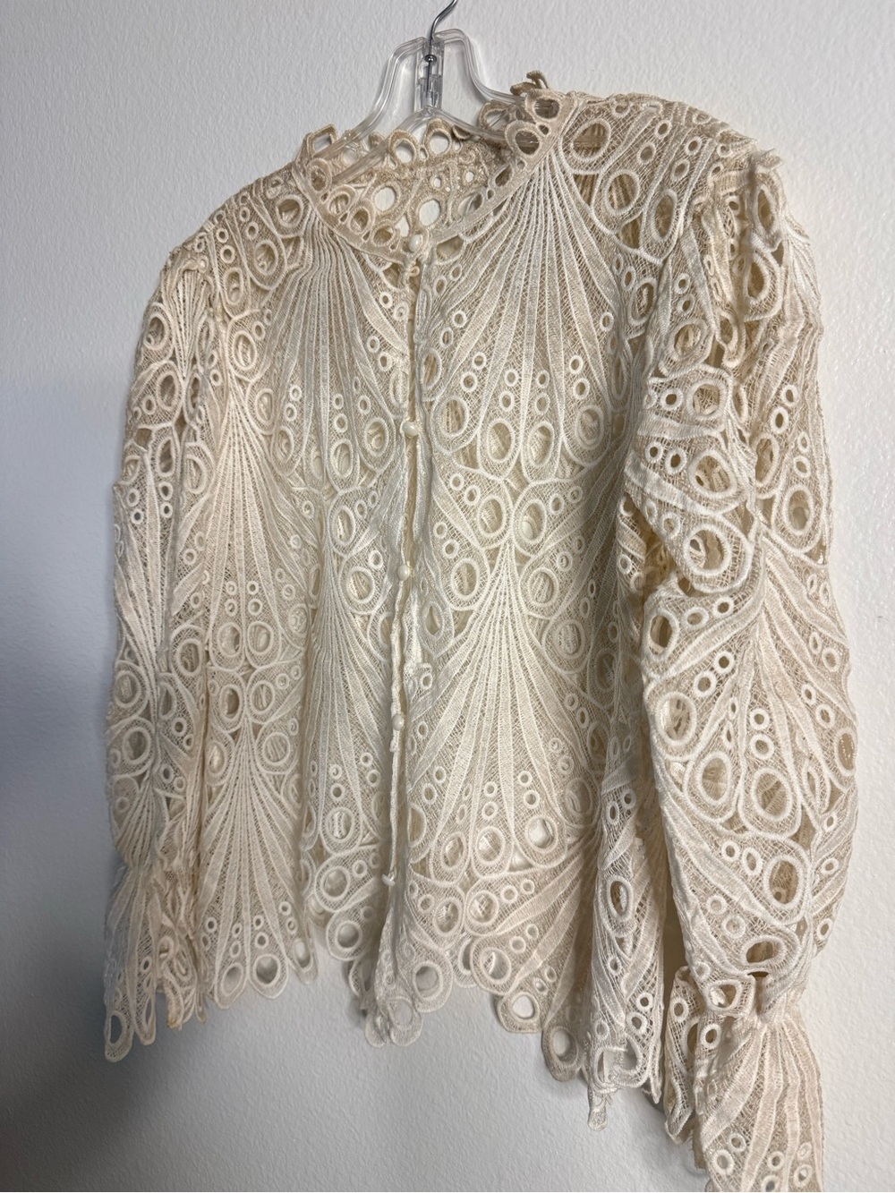 Ivory Ombré Sheer Lace Bell Sleeve Blouse Size Small (40”-44” B) - Picture 4 of 8